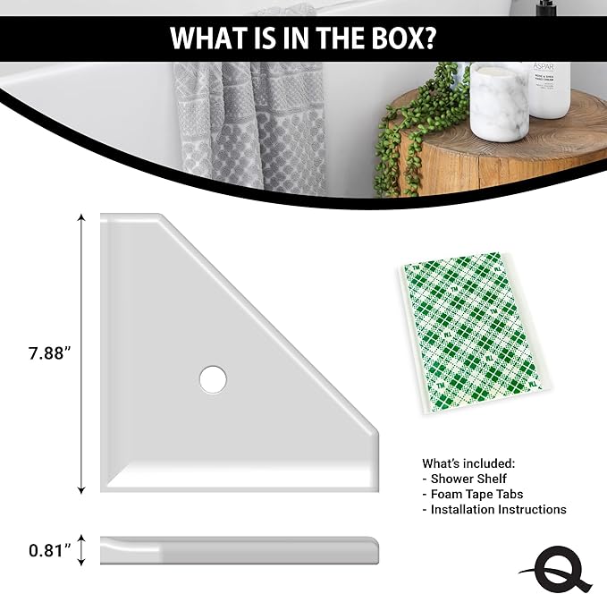 Questech 8" Corner Shower Shelf, Retrofit Shower Organizer for Tile Walls, Corner Caddy Soap Dish Bathroom Storage, Geo Flatback, Brushed Nickel Finish