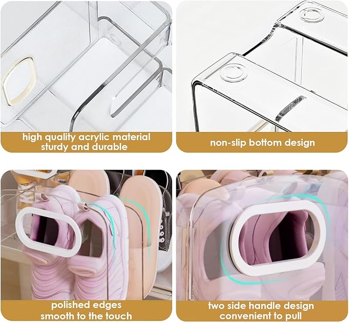 Acrylic Kids Shoe Rack for Closet 2 Pack Toddler Shoe Storage 4 Sections Kids Shoes Organizer Baby Shoe Rack Organizer Clear Small Shoe Shelf for Closet Entryway