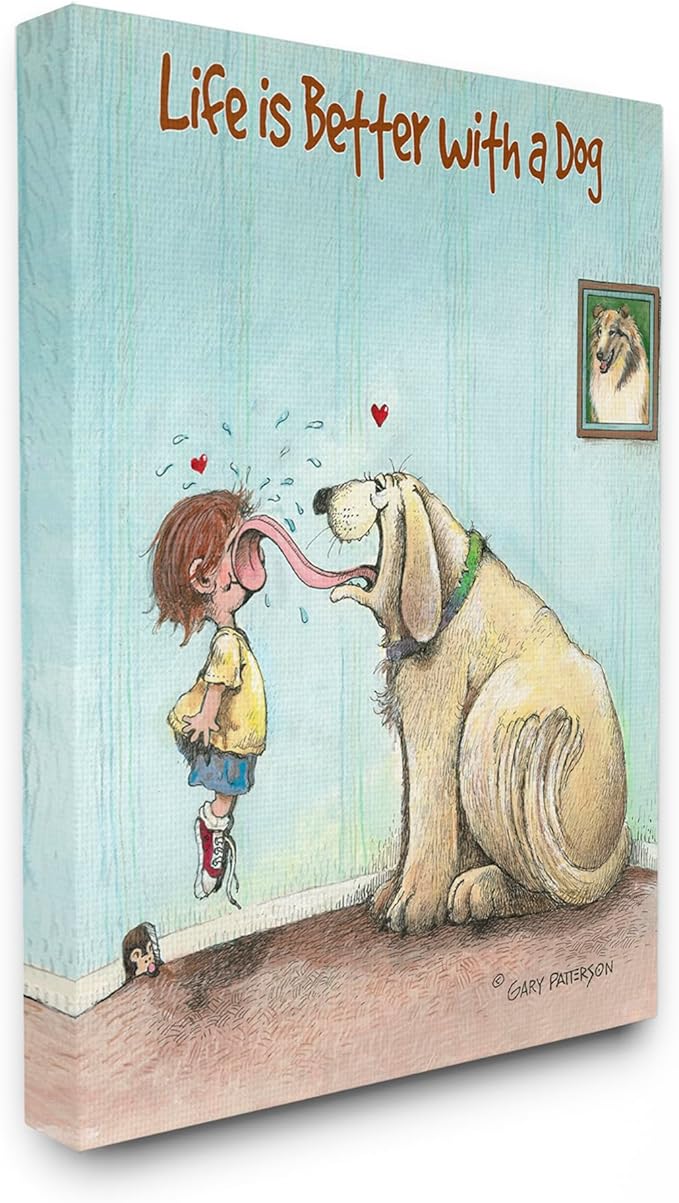 Stupell Industries 'Life is Better with A Dog Funny Pet Cartoon Design', Canvas Art, 36 x 48 Inches, Easy to Hang and Sturdy, Made in USA, by Gary Patterson