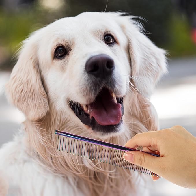 HEMOTON 3pcs Wear-resistant Aluminum Pet Grooming Combs Set with Gold, and Purple for Dog and Cat Dematting, Detangling, and Shedding Control at Home