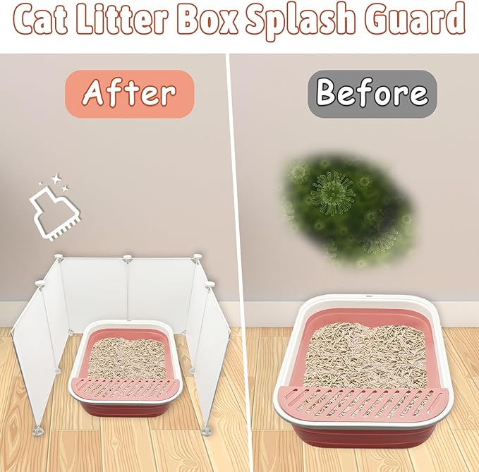VCEPJH Cat Litter Box Enclosure Splash Guard Extra Large High Wall Pee Shields DIY Privacy Screen for Litterbox Barriers L24 xW22.8xH15.7 in White (Kitty Boxes Not Included)