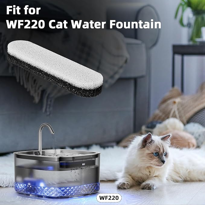 Cat Water Fountain Filters, 6 Packs/Box Replacement Filters for MAILOFY WF220 Automatic Cat Water Fountain 75oz/2.2L, Activated Carbon 3-layer Filtration to Purify Water and Remove Odors