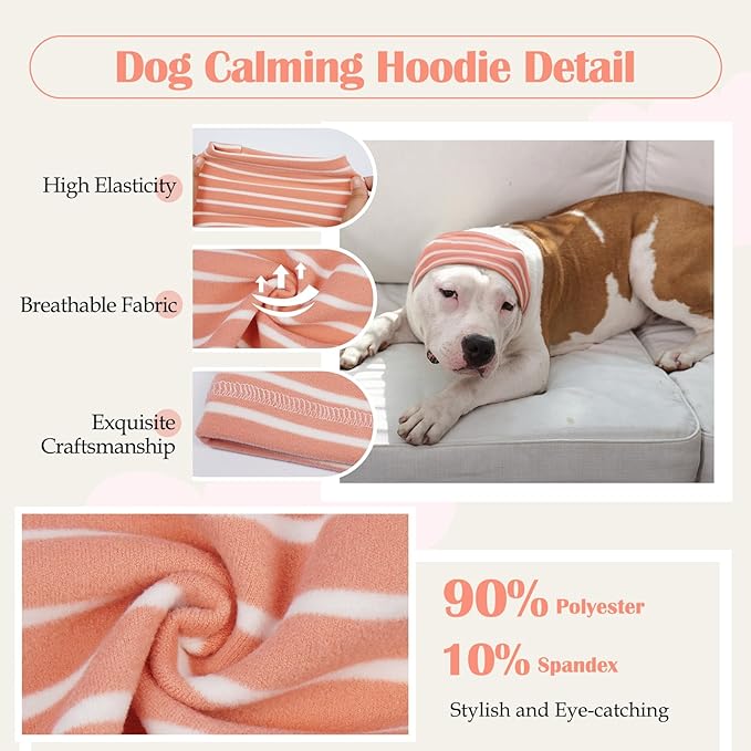Nanaki Calming Hoodie Dog Grooming Ear Cover Anxiety Relief-No Shake Dog Ear Wrap Hematoma, Striped Head Wrap Snoods for Noise Protection, Bath, Fireworks, Thunderstorm, Blow Drying, Warm-Keeping