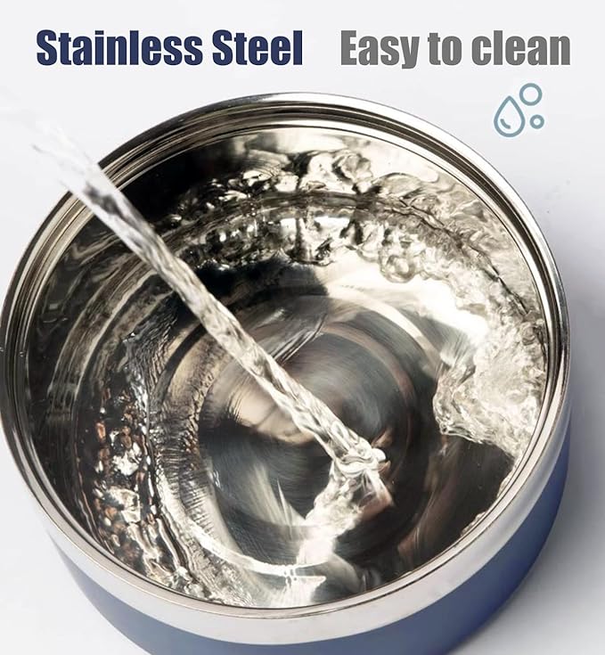 Dog Bowl, Dog Food Water Bowl with Non-Slip Rubber Base, Stainless Steel, Double Wall Small Medium Large Dogs, 32oz, Pack of 2 (Light Blue)