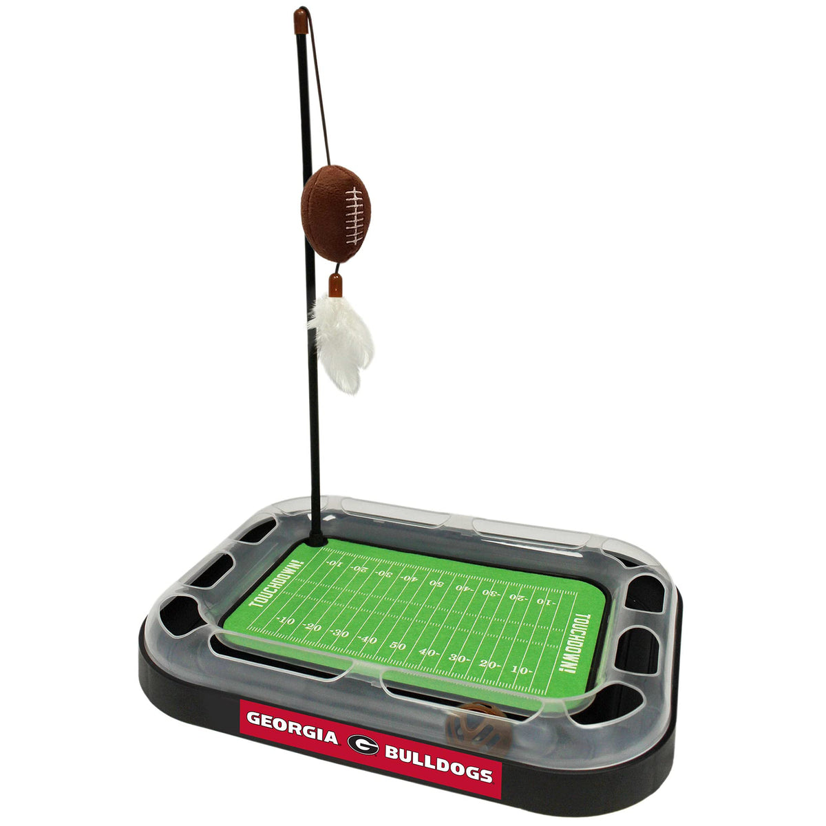 Pets First NCAA Georgia Bulldogs Football Field Cat Scratcher Toy with Catnip, Plush Football & Feather Cat Toys, Interactive Ball with Jingle Bell