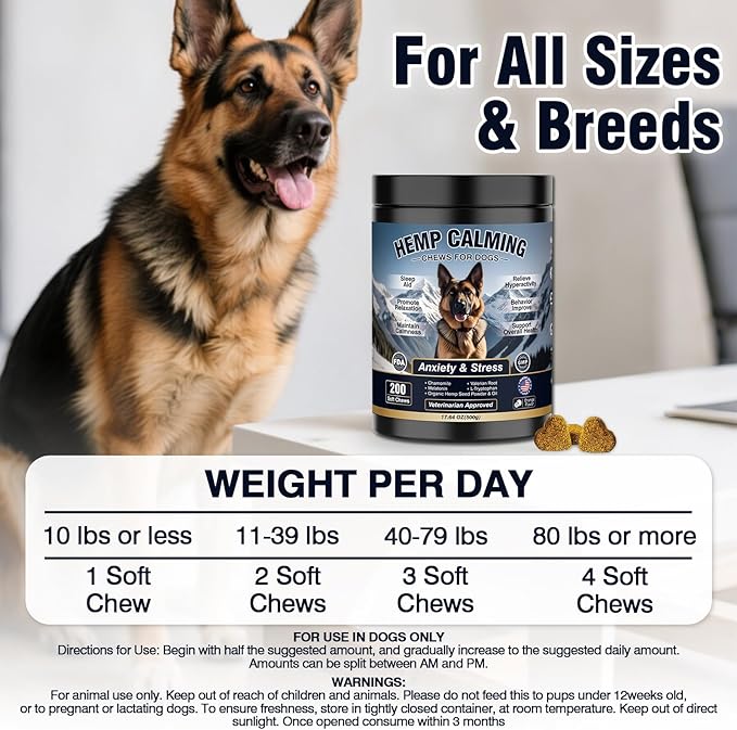 Calming Chews for Dogs 200 ct Hemp Dog Calming Chews - Anxiety and Stress Relief Treats Melatonin Bites Sleep Aid for Small/Medium/Large Dogs Calm Dog - Separation, Fireworks, Thunder, Barking,Orange