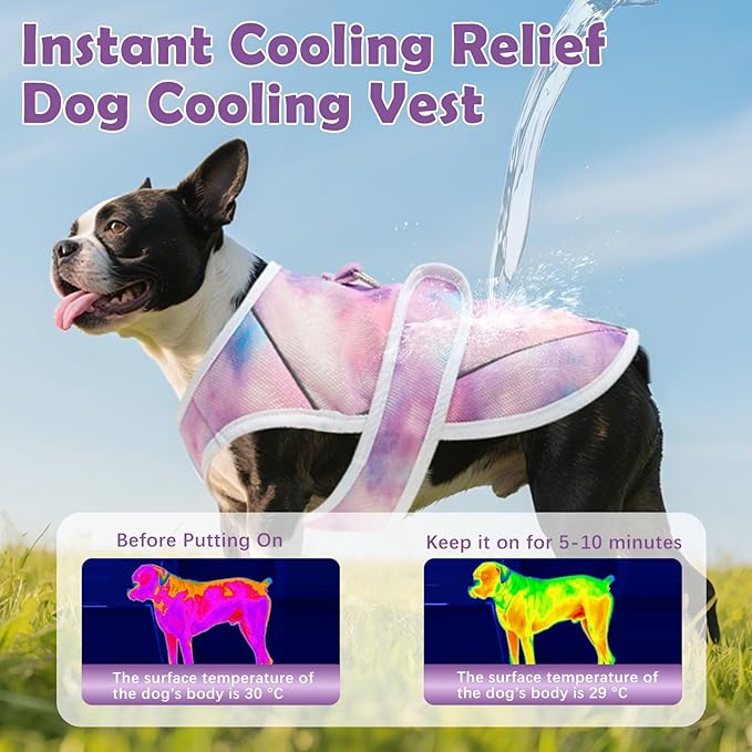 Dog Cooling Vest – Lightweight Pet Cooling Shirt 3D Breathable Mesh, Reflective Strips & UV Protection for Walking, Hiking, Park – Adjustable Fit Dog Cooler Jacket with D-Ring U-DCV03S