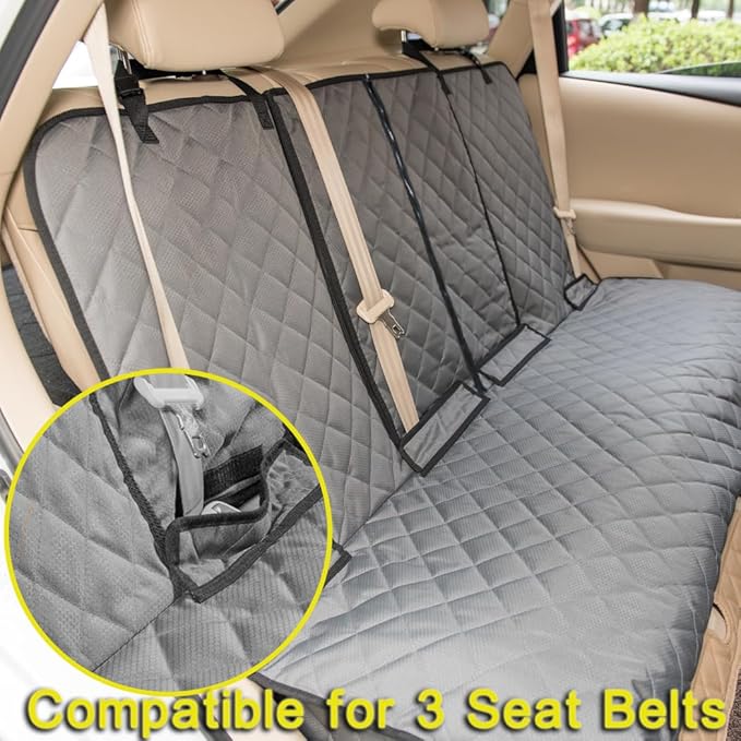Dog Car Seat Cover, Deluxe Waterproof Pet Back Carseat Protector for Cars, SUVs, Trucks, Nonslip and Easy Cleanup Backseat Pet Cover for Automotive Rear Bench (Grey)