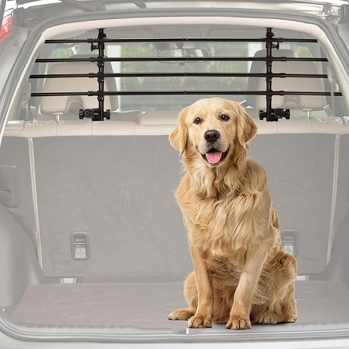 JOYTUTUS Adjustable Dog Car Barrier for SUVs,Vehicles, Trucks, Upgraded Universal-Fit Pet Divider Gate Carbon Steel Dog Barrier for Cargo Area 32" to 57" Width