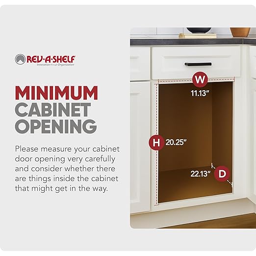 Rev-A-Shelf Pullout Trash Can for Under Kitchen Cabinets 35 Qt. 8.75 Gallon with Soft-Close Slides and Rear Storage, Orion Gray, 53WC-1535SCDM-113