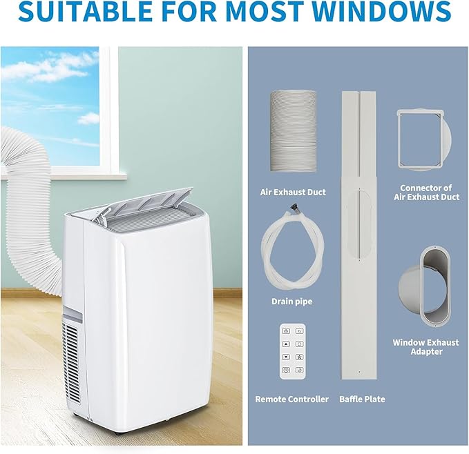 Portable Air Conditioners 14,000 BTU, Air Conditioner Portable With 24H Timer, Window Kit Included, Ultra Quiet AC Unit for Large Room Indoor, 750 Sq.Ft Capacity, White