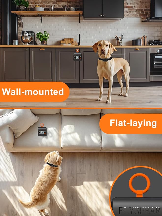 FLYSPEAR Wireless Pet Barrier - Rechargeable Indoor Barrier with 6 Adjustable Range Radius up to 7 ft, 6 Adjustable Safe Static Intensity, Electric Fence for Dogs with Hook (Wireless Barrier Kit)