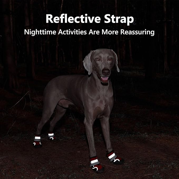 Dog Shoes Small Medium Large Size Dogs, Puppy Booties Paw Protector for Hot Pavement, Non-Slip Waterproof Rubber Reflective Strapped Boots (Red, Size 1#: (2.3 * 1.8) (L*W) for 11-23lbs)