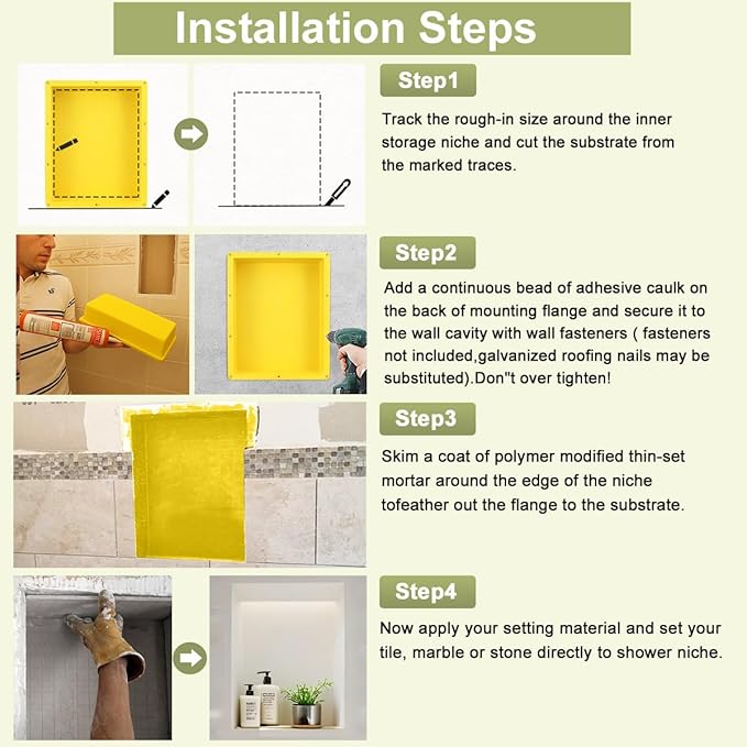 Suteck Shower Niche Ready for Tile 16" x 20", Single Shelf Niches for Shower Bathroom Storage, Wall Recessed Shelf