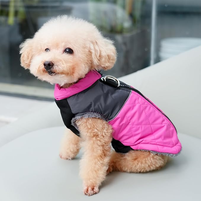 Warm Fleece Dog Coats for Medium Dogs,D-Rings Waterproof Puppy Jacket for Cold Winter,Pink XL