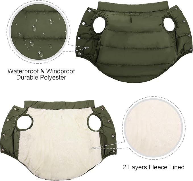 ASENKU Windproof Dog Winter Coat Waterproof Fleece Jacket Cold Weather Pet Apparel for Small Medium Large Dogs (ArmyGreen, M)