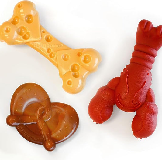 Nylabone Power Chew Toy Bundle, Cute Dog Toys for Aggressive Chewers, Filet Mignon, Cheese, and Bacon Flavors, Small Dogs - Up to 25 lbs, 3 Pack