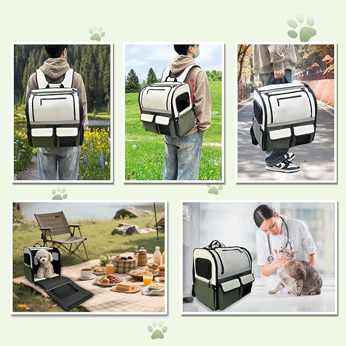 Cat Backpack Carrier,Pet Backpack for Small Dogs, Medium Cats, Maximum Weight 16 lbs,Sunshade and Breathable Dog Backpack Carrier,Ergonomic 3D Design for Hiking,Camping and Vet Visits (Green)