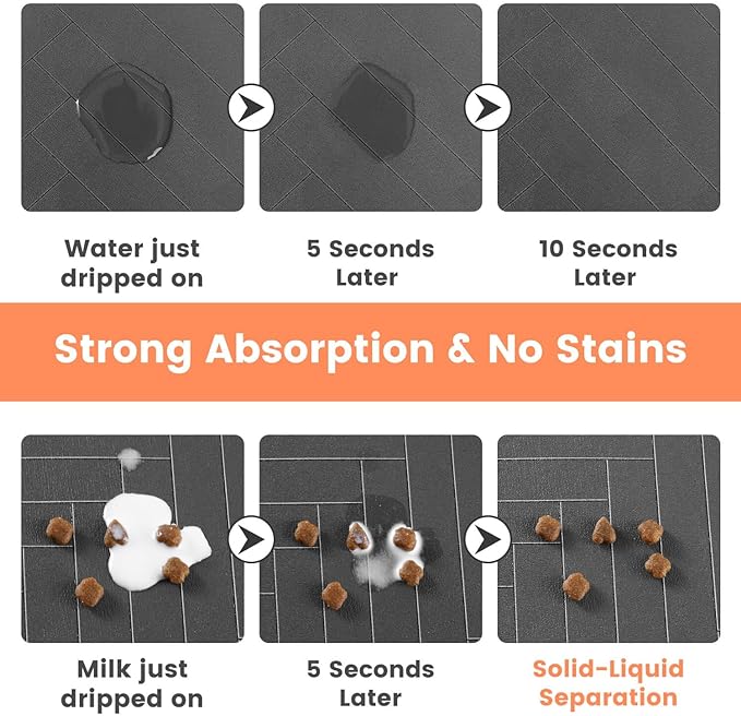 Pet Feeding Mat-Absorbent Pet Placemat for Food and Water Bowl, with Waterproof Rubber Backing, Quick Dry Water Dispenser Mat for Dog and Cat (24"x16", Coffee)