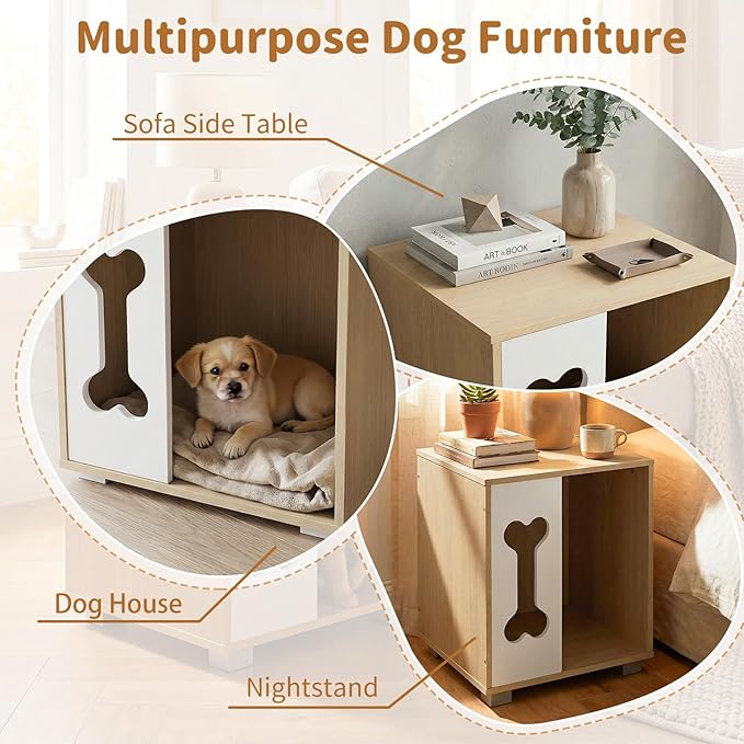 PETSITE Wooden Dog House for Small Sized Dogs, Indoor Dog Cage Nightstand Side End Table with Anti-Slip Robust Metal Legs and Spacious Tabletop, 17 x 16 x 19.5 Inches