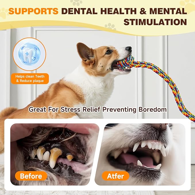 Interactive Dog Toys to Keep Them Busy, Tug of War, Dog Enrichment Toys for Aggressive Chewers, Puppy Teething Toys,Durable Rope & Chew Ball, Indoor Toys Small Medium Dogs，Rainbow