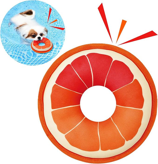 Squeaky Dog Toys, Floating Dog Toys for Indoor or Outward Play, Swim Ring Design Interactive Dog Gifts for Small and Medium Dogs - Grapefruit