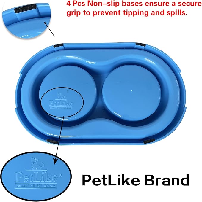 PetLike Ants Away Double Pet Feeding Bowls Dog Water and Food Bowls,6 cups/48oz Pet Feeder Bowls for Medium Large Dogs Cats (Blue, 15.5X9.5X2.75 INCH)
