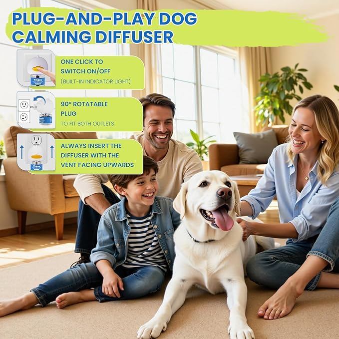 Dog Calming Diffuser, 4 in 1 Puppy Pheromones Calming Diffuser, Relaxing Pheromone for Dogs Relief Stress Anxiety Reduce Aggression Barking, Help Train Dog to Pee, 1 Diffuser 3 Refill(48ml)