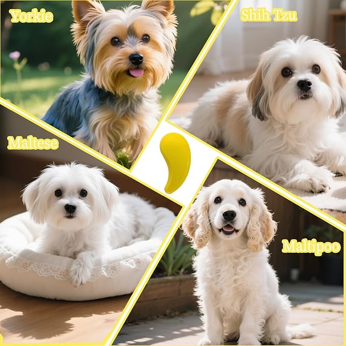Comma-Shaped Small Dog Brush and Cleaning Comb, Fit for Yorkie, Shih Tzu, Maltese Maltipoo Pomeranian - Gentle Soft Bristles for Effortless Pet Hair Removal, Puppy Essentials (Yellow)