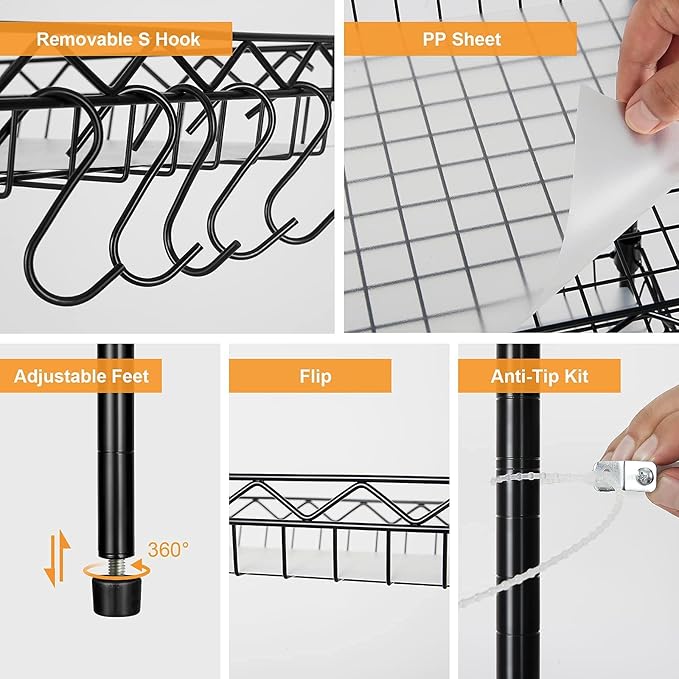 Storage Shelves Mimi, 2-Tier Wire Shelving Unit with Baskets Storage Rack Corner Shelf Shelving Adjustable Storage Shelf, 11.8" D x 15.7" W x 17.7" H, Black
