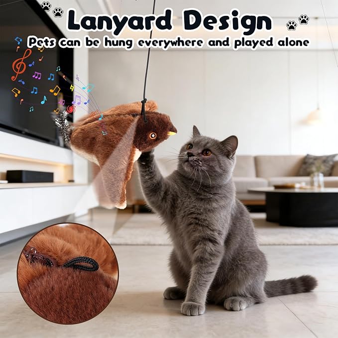 Flappy Chase Cat Toy, 2026 New Interactive Chirping Flying Bird Cat Toy with Remote Control, Chirping Bird Cat Toy Flapping Wings, Flying Interactive Simulation Electric Cat Toy (Brown) (A)