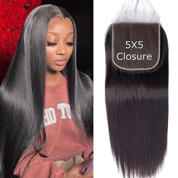 Selina Straight 5x5 Lace Closure Human Hair Unprocessed Human Hair Brazilian Virgin Hair Free Part Closure Natural Black 18 Inch
