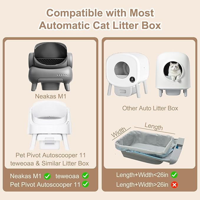120 Count Automatic Cat Litter Box Liners Bags Compatible with NeakasaM1 Petpivot Autoscooper 11 and Similar Open-Top Self-Cleaning Cat Litter Box, Drawstring Handle Heavy Duty Leak-proof, 27 * 13in
