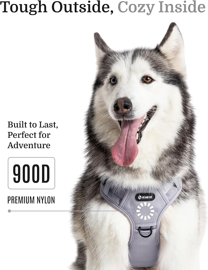 2025 New Edition, Fei & Eve Classic Dog Harness - Quick-Release Buckles | 3-Point No-Pull Control | Heavy-Duty 900D Nylon | Dual Safety Handles | Breathable Mesh | Adjustable Fit | X-Large,Gray