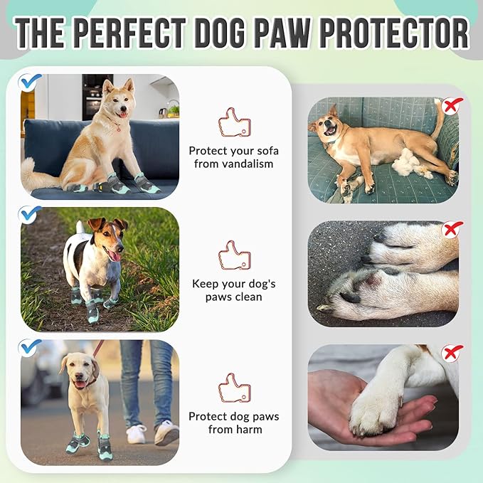 SlowTon Dog Shoes for Large Small Medium Dogs - Breathable Dog Boots for Summer Hot Pavement, Paw Protector for Outdoor Walking Winter Snow, Anti-Slip Rubber Dog Booties for Hardwood Floor (GR, 4)