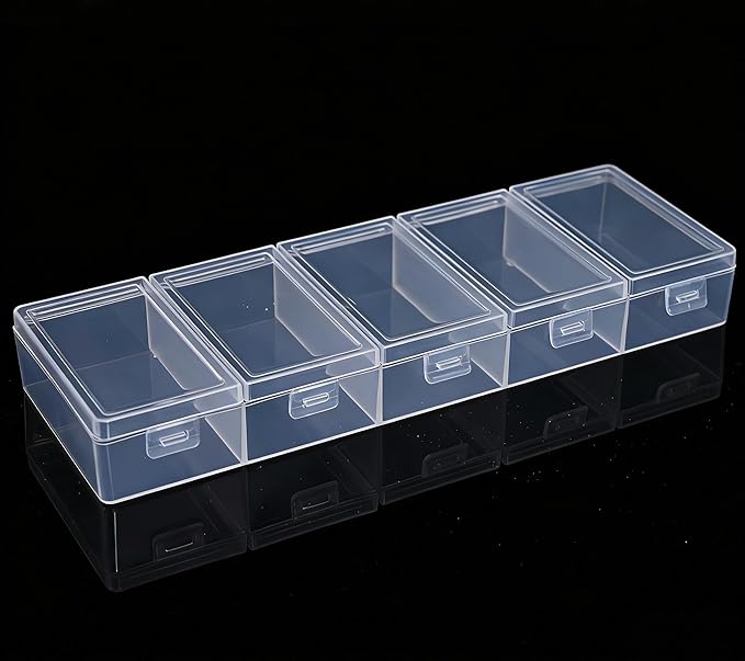 5-Compartment Transparent Plastic Storage Box with Individual Lids, Clear Organizer for Cosmetics, Jewelry & Craft Supplies