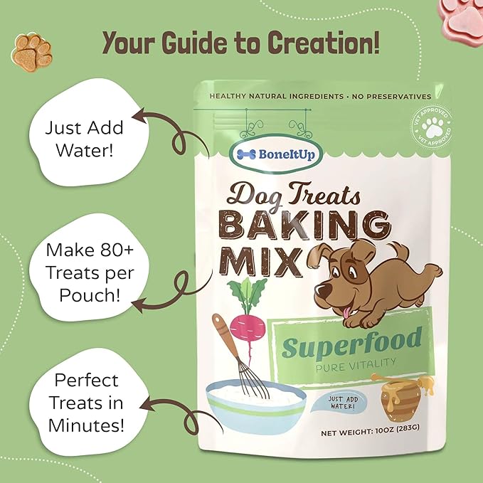 BoneItUp Dog Treats Mixes for Baking – Low Calorie Dog Treat Baking Mix with Nutrient-Rich Ingredients – Easy to Bake Puppy Cake Mix – 10 oz Pack for All Age Groups