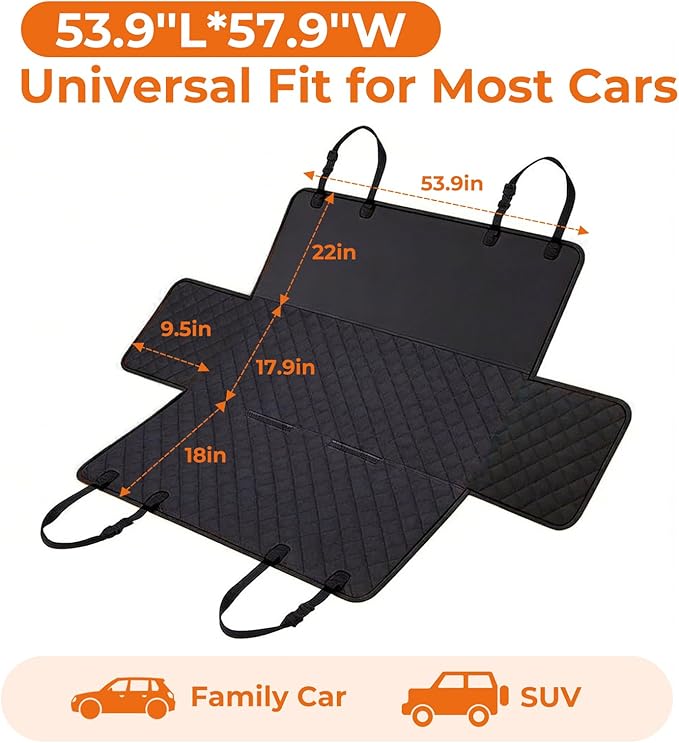 Dog Car Seat Cover for Pets Waterproof Seat Cover Hammock Nonslip Durable 600D Heavy Duty Scratch Proof Soft Back Seat Covers for Cars Trucks and SUVs, Black