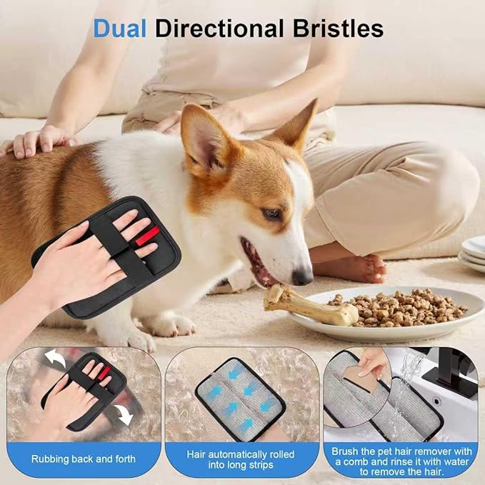 2 Pcs Static Pet Hair Remover and Scraper : Electrostatic Pet Hair Removal Gloves, Reusable Cat Dog Hair Remover Tool, Pet Hair Remover for Furniture, Carpet, Clothes, Car Seat