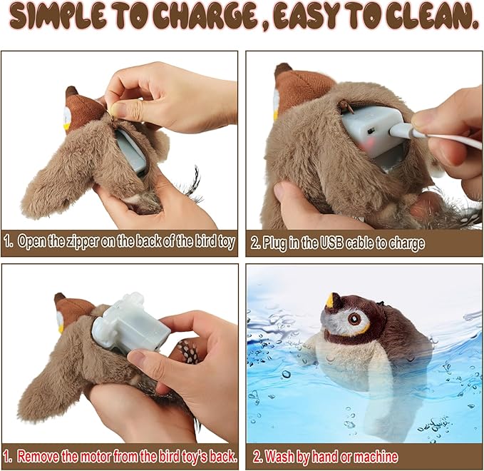 SZMDLX Rechargeable Flapping Sparrow Bird Cat Play Toy with Chirping Sound, Touch Activated Interactive Catnip Kicker, No Flying, Exercise Toy for Kittens, Cats, Small Dogs