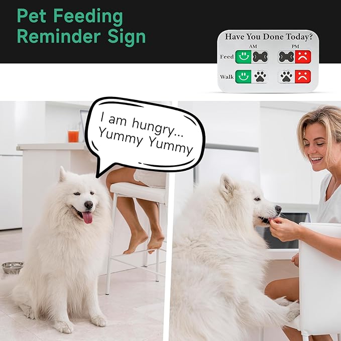 YAUYIK Dog Feeding Reminder, Magnetic Reminder Sticker, AM/PM Daily Indication Chart Feed/Walk Your Pets, Fridge Magnets and Double Sided Tape, Helps You to Track Pet Feeding & Walking (Silver)