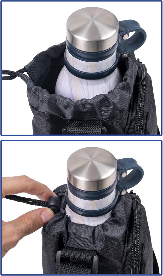 Trail maker Water Bottle Carrier Bag with Strap, Phone Pocket for Walking, Runs, Bike, Stainless Steel, Glass, Plastic