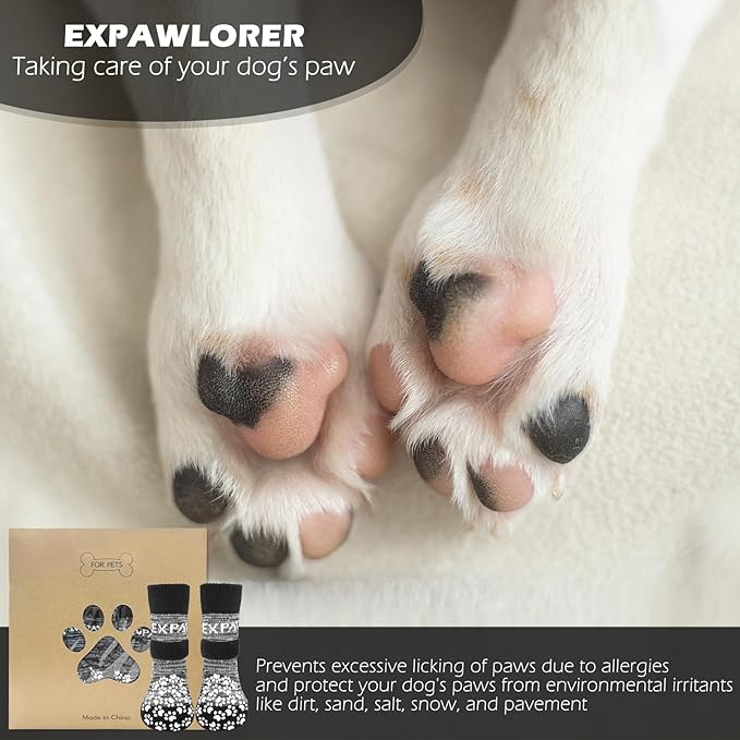 EXPAWLORER 6Pcs Anti-Slip Dog Socks to Prevent Licking Paws,Dog Shoes for Hot/Cold Pavement,Best Paw Protector Traction Control on Hardwood Floor,Dog Booties for Puppy Small Medium Large Senior Dogs