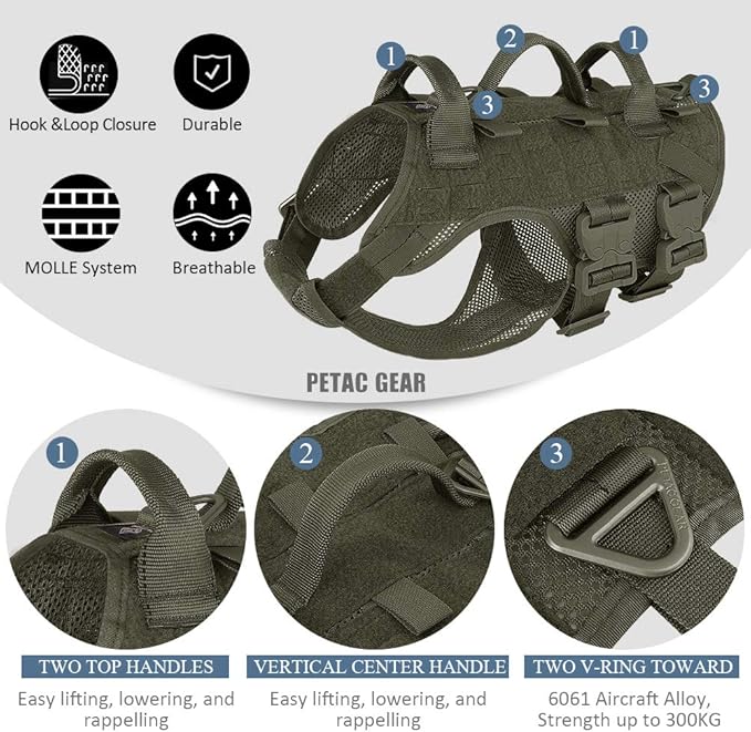 PETAC GEAR Tactical Dog Harness No Pull for Large Working Dogs Military Dogs Vest Police Service Training Dogs Molle Harnesses with Handle … …