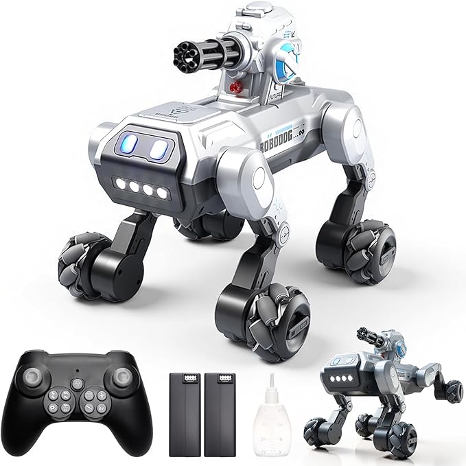 Smart Robot Dog RC Stunt Car Toys with Wheels, Remote Control STEM Pet Robot Toy with Music,Bionic Actions,Voice& Remote Control,Gesture Sensing,All-Terrain Stunt Pet Toy with Blaster foy Kids