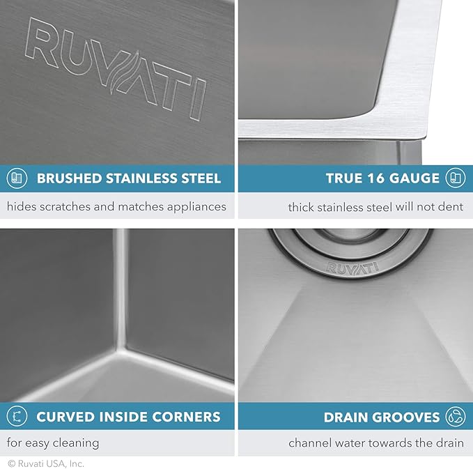 Ruvati 15 inch Undermount Bar Prep 16 Gauge Kitchen Sink Round Corners Stainless Steel Single Bowl - RVH7015