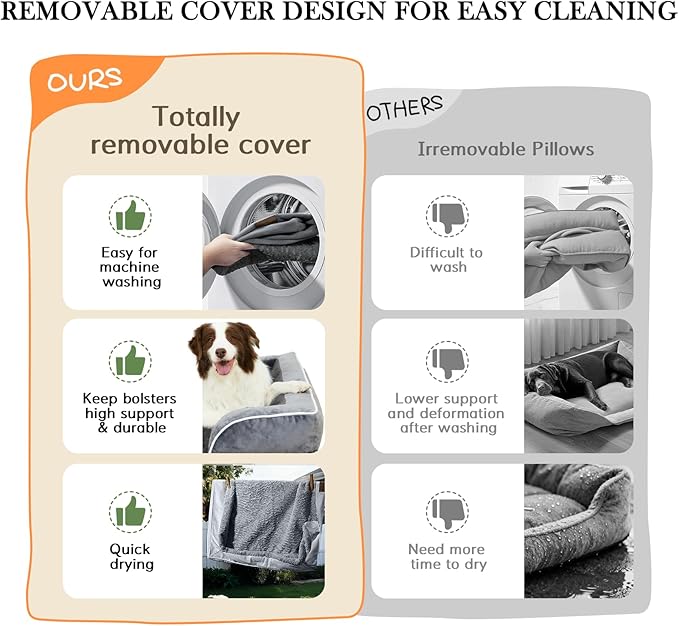 Comfort Expression Orthopedic Dog Bed for Extra Large Dogs 45x35 Inch, Waterproof Supportive Egg Crate Foam XL Pet Bed with Removable Bolsters, Dog Couch with Washable Cover & Non-Slip Bottom, Orange