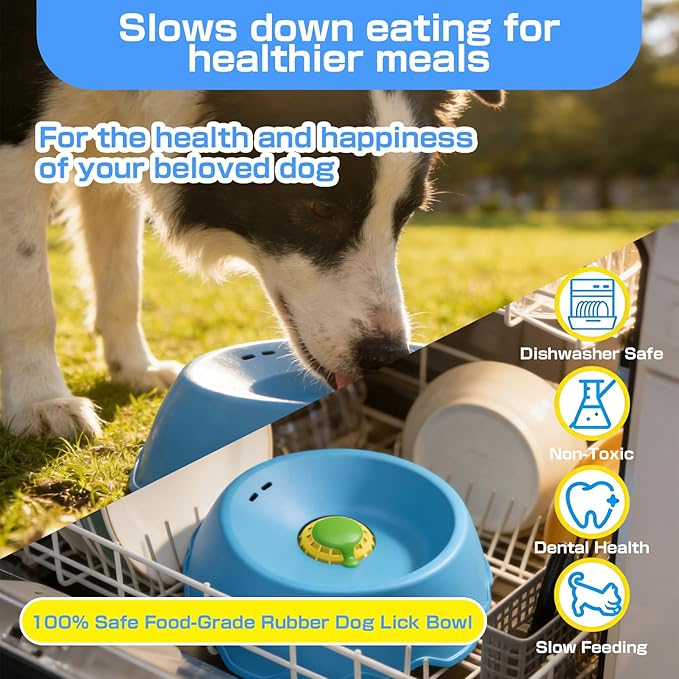 Slow Feeder Dog Bowls Interactive Dog Licking Toy & Lick Bowl for Dogs, Large Capacity Non-Slip Dog Lick Bowl for All Dogs (Blue&Blue)