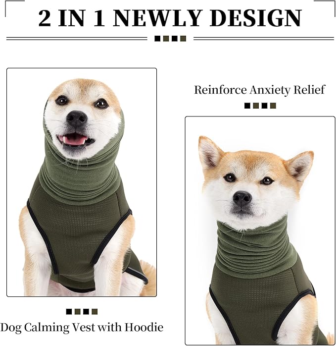 ROZKITCH Dog Anxiety Calming Hoodie, Jacket for Fireworks & Travel, Breathable Dog Shirt with Noise Block & Ear Protection Design ArmyGreen XL