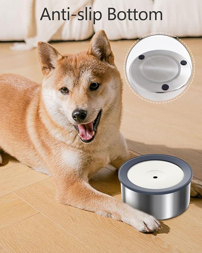 No Spill Water Bowl and Food Bowl Set for Dogs, 2L Large Slow Drinking Spilling Proof Water Dispenser & 1.5L Stainless Steel Dish Pet Feeder